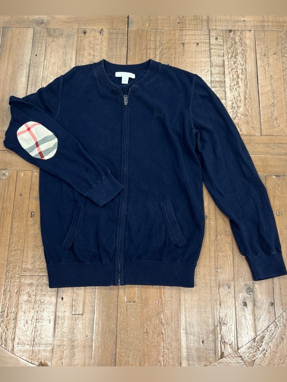 Burberry Zip Front Cotton Sweater Nova Check Elbow Patch Cardigan Kids Size 12
